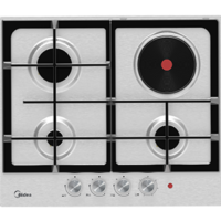 Midea MG631SAS — კომბინირებული ქურის ზედაპირი (3 გაზი + 1 ელექტრო/კერამიკა) გაზკონტროლითა და ავტომატური ანთებით